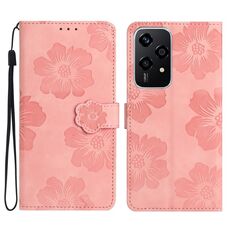 Custodia in pelle con motivo in rilievo floreale per Honor 200 Lite (rosa)