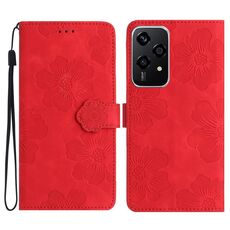 Custodia in pelle con motivo in rilievo floreale per Honor 200 Lite (rosso)