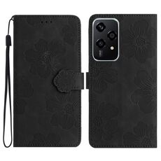 Custodia in pelle con motivo in rilievo floreale per Honor 200 Lite (nero)