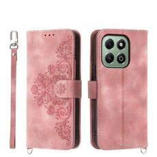 Custodia in pelle per telefono con portafoglio in rilievo con fiori per Honor X6b (rosa)