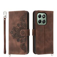 Custodia in pelle con portafoglio in rilievo con fiori per Honor X6b (marrone)