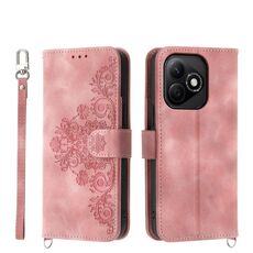 Custodia in pelle per telefono con portafoglio in rilievo con fiori per Honor X60i (rosa)