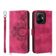 Custodia in pelle con portafoglio in rilievo con fiori per Honor X60i (rosso vino)