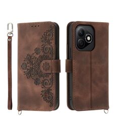 Custodia in pelle con portafoglio in rilievo con fiori per Honor X60i (marrone)