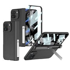 Per Google Pixel 9 Pro Fold GKK Integrated Fold Hinge Custodia in pelle per telefono con supporto (nero)
