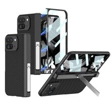 Per Google Pixel 9 Pro Fold GKK Custodia per telefono in pelle con cerniera pieghevole integrata con supporto (fibra di carbonio nera)