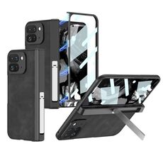 Per Google Pixel 9 Pro Fold GKK Integrated Frosted Fold Hinge Custodia in pelle per telefono con supporto (nero)