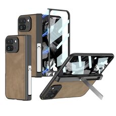 Per Google Pixel 9 Pro Fold GKK Custodia per telefono in pelle con cerniera pieghevole smerigliata integrata con supporto (marrone)