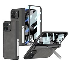 Per Google Pixel 9 Pro Fold GKK Custodia per telefono in pelle con cerniera pieghevole smerigliata integrata con supporto (grigio)