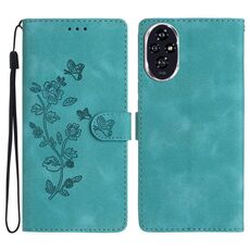 Custodia in pelle con motivo a farfalla in rilievo per Honor 200 (blu cielo)