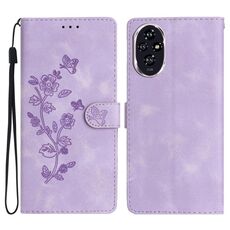 Custodia in pelle con motivo a farfalla con motivo a rilievo per Honor 200 (viola)