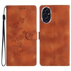 Per Honor 200 Pro Custodia in pelle con motivo a farfalla e fiore (marrone)