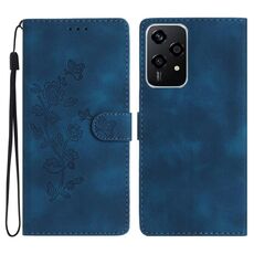 Custodia in pelle con motivo a farfalla e fiore per Honor 200 Lite (blu)