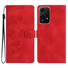 Custodia in pelle con motivo a farfalla e fiore per Honor 200 Lite (rosso)