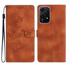 Custodia in pelle con motivo a farfalla e fiore per Honor 200 Lite (marrone)