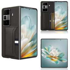 Custodia per telefono con slot per schede con texture litchi per Honor Magic Vs3 (nera)