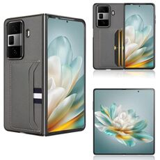 Custodia per telefono con slot per schede con texture litchi per Honor Magic Vs3 (grigio)
