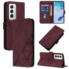 Per OPPO Reno12 Global Crossbody 3D Embossed Flip Custodia per telefono in pelle (rosso vino)