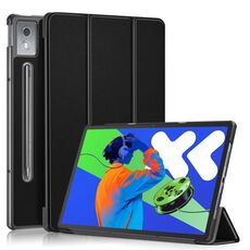 Per Lenovo Tab P12 12.7 2025 Custer Pure Color 3-folding Custodia in pelle Smart Tablet (Nero)