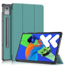 Per Lenovo Tab P12 12.7 2025 Custer Pure Color 3-folding Custodia per tablet intelligente in pelle (verde)