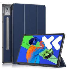 Per Lenovo Tab P12 12.7 2025 Custer Pure Color 3-folding Custodia in pelle Smart Tablet (blu scuro)