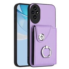 Per Honor 200 5G Custodia per telefono in PU con supporto per anello e carta d'organo (viola)