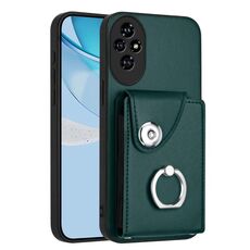 Per Honor 200 5G Custodia per telefono PU con supporto per anello e carta di organo (verde)