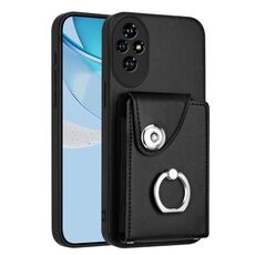 Per Honor 200 Pro 5G Organ Card Bag Ring Holder Custodia per telefono PU (nero)