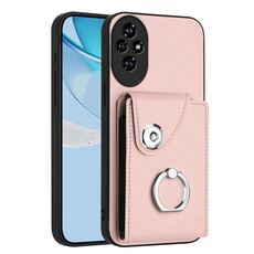 Per Honor 200 Pro 5G Custodia per telefono in PU con supporto per anello e carta d'organo (rosa)