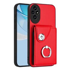 Per Honor 200 Pro 5G Organ Card Bag Ring Holder Custodia per telefono PU (rosso)