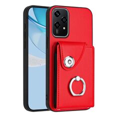 Per Honor 200 Lite 5G Global Organ Card Bag Ring Holder Custodia per telefono PU (rosso)