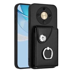 Per Honor X9b / Magic6 Lite Custodia per telefono PU con supporto per anello e borsa per carte di organi (nero)