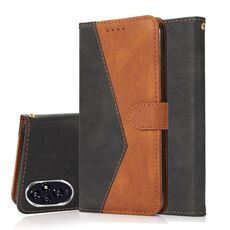 Per Honor 200 Pro Custodia per telefono in pelle con cuciture bicolore (nero marrone)