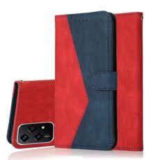 Custodia per telefono in pelle con cuciture bicolore per Honor 200 Lite Global (rosso blu)