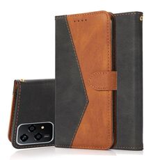 Custodia per telefono in pelle con cuciture bicolore per Honor 200 Lite (nero marrone)
