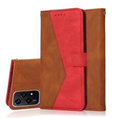 Custodia per telefono in pelle con cuciture bicolore per Honor 200 Lite Global (marrone rosso)