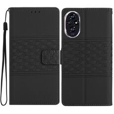 Custodia in pelle con effetto pelle goffrata a diamante per Honor 200 (nera)