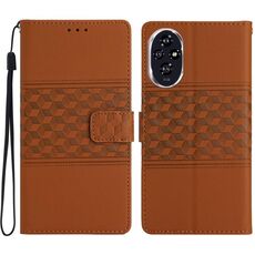 Custodia in pelle con effetto pelle goffrata a diamante per Honor 200 Pro (marrone)