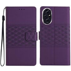 Custodia in pelle con effetto pelle goffrata a diamante per Honor 200 Pro (viola)