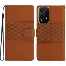 Custodia in pelle con effetto pelle goffrata a diamante per Honor 200 Lite Global (marrone)
