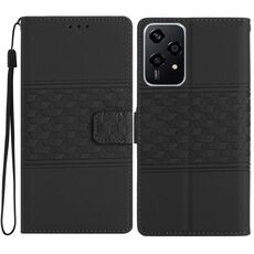 Custodia in pelle con effetto pelle goffrata a diamante per Honor 200 Lite Global (nera)