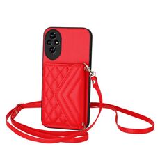 Per Honor 200 Pro 5G Rhombic Texture Card Bag RFID Custodia per telefono con cordino lungo (rosso)