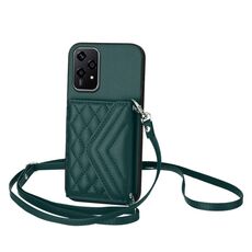 Per Honor 200 Lite 5G Global Rhombic Texture Card Bag RFID Custodia per telefono con cordino lungo (verde)