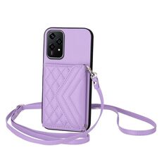 Per Honor 200 Lite 5G Global Rhombic Texture Card Bag RFID Custodia per telefono con cordino lungo (viola chiaro)