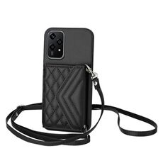 Per Honor 200 Lite 5G Global Rhombic Texture Card Bag RFID Custodia per telefono con cordino lungo (nero)
