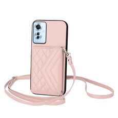 Per OPPO Reno11 F Thai Version Rhombic Texture Card Bag RFID Custodia per telefono con cordino lungo (oro rosa)