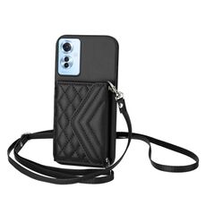 Per OPPO Reno11 F Thai Version Rhombic Texture Card Bag RFID Custodia per telefono con cordino lungo (nero)