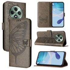 Per OPPO Reno12 F 5G Custodia per telefono in pelle con motivo a farfalla in rilievo globale (grigio)