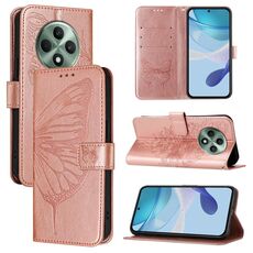 Per OPPO Reno12 F 5G Custodia per telefono in pelle con motivo a farfalla in rilievo globale (oro rosa)