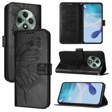 Per OPPO Reno12 F 5G Custodia per telefono in pelle con motivo a farfalla in rilievo globale (nero)